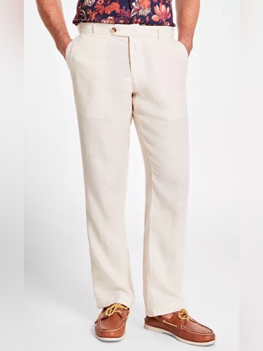 Club Room Men's Cream Straight-Leg Linen Pants size 32x30 in Natural Khaki